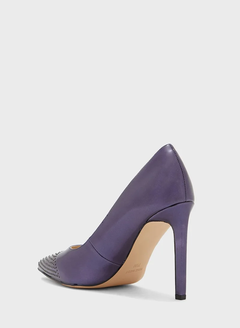 NINE WEST Stone Embellished Pointed Toe High Heel Pumps