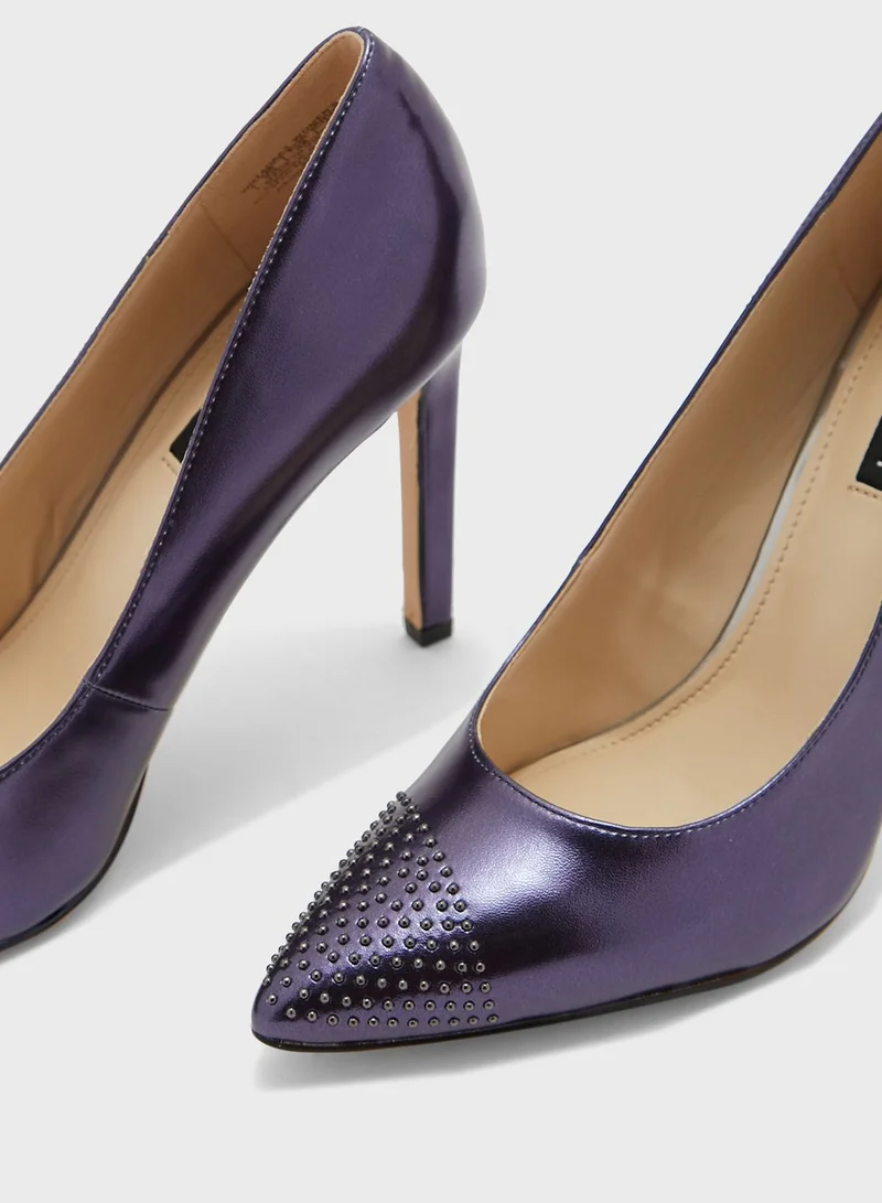 NINE WEST Stone Embellished Pointed Toe High Heel Pumps