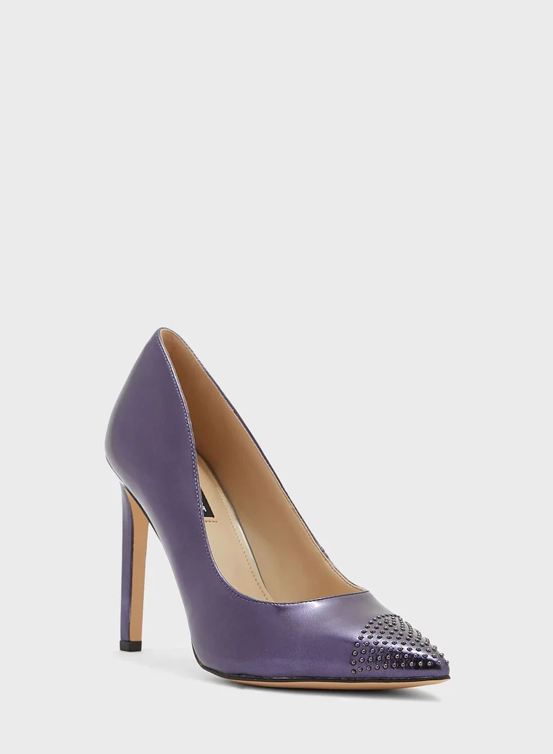 NINE WEST Stone Embellished Pointed Toe High Heel Pumps
