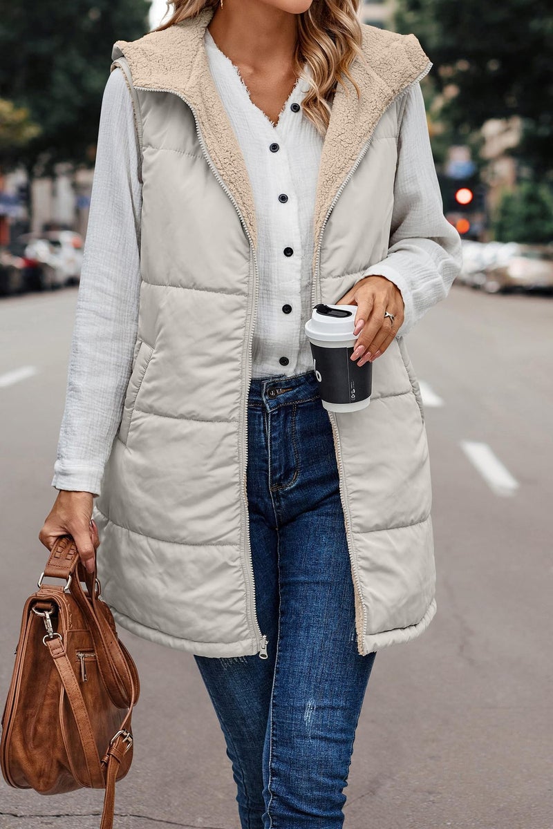 2023 Solid Color Hooded Cotton-Padded Vest Double-Sided Wear Slim Cardigan Plus Size Coat - Image 1