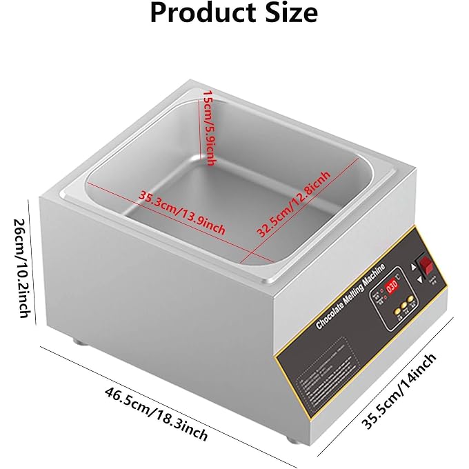 PROFESSIONAL ELECTRIC CHOCOLATE TEMPERING MACHINE | DIGITAL CONTROL | 0-185Â„‰ ADJUSTABLE | 500W CHOCOLATE MELTING MACHINE WITH LID | AIR HEATING 1TANK - Image 2