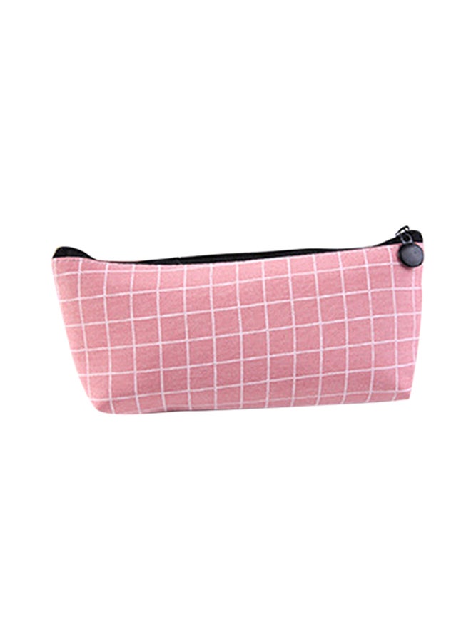Loquat Grid Concise Solid Color Canvas Pencil Bag Pink