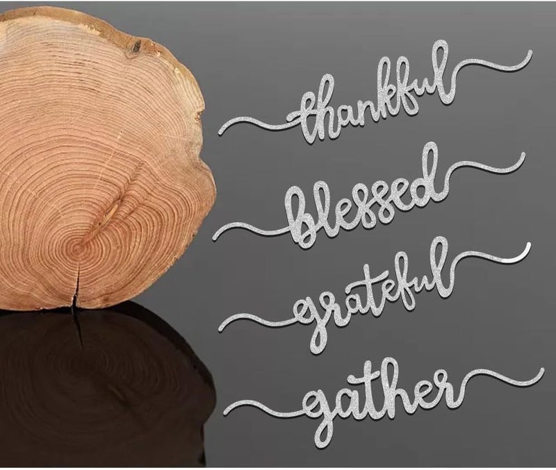Aukolass 8 Pcs Thanksgiving Plate Cards Thanksgiving Table Decorations Grateful Thankful Blessed Gather Place Card Plate Decors for Home Party Silver - Image 2