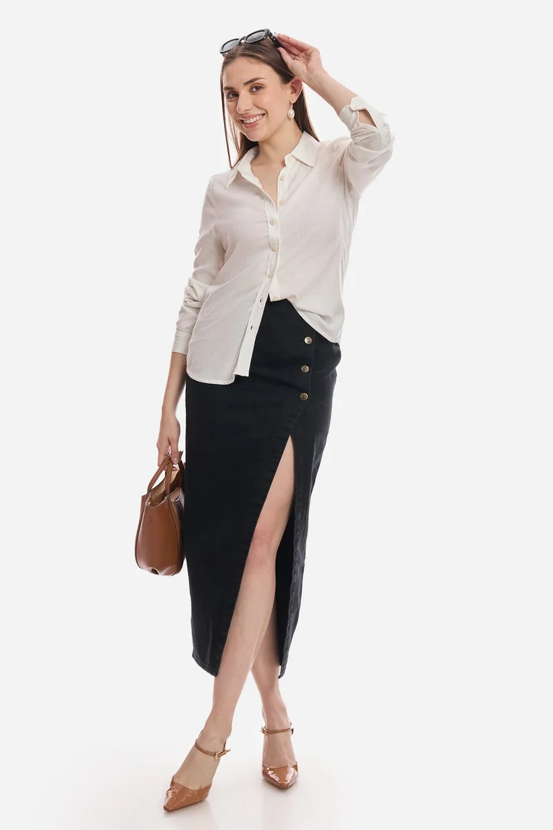 فيرجيو Solid Viscose Button Down Shirt for Women