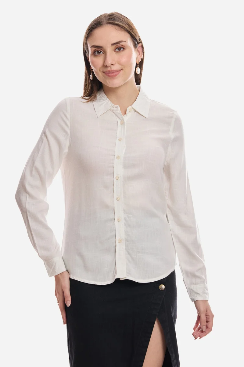 فيرجيو Solid Viscose Button Down Shirt for Women