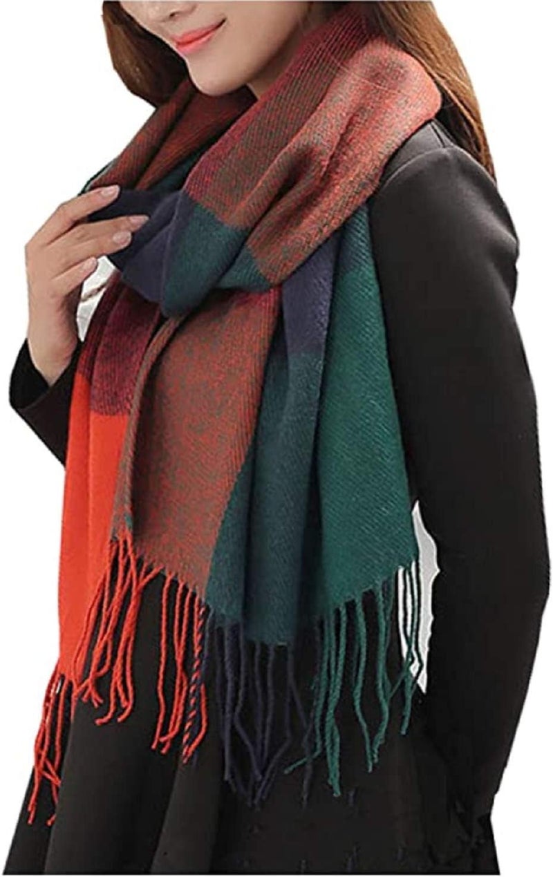 Wander Agio Women's Fashion Long Shawl Big Grid Winter Warm Lattice Large Scarf - Image 1