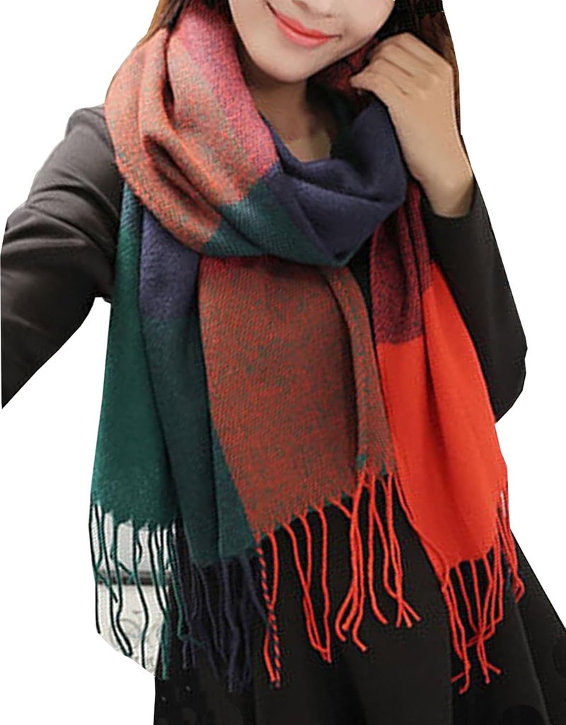 Wander Agio Women's Fashion Long Shawl Big Grid Winter Warm Lattice Large Scarf - Image 2