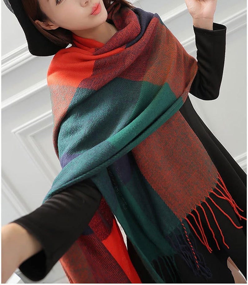 Wander Agio Women's Fashion Long Shawl Big Grid Winter Warm Lattice Large Scarf - Image 3