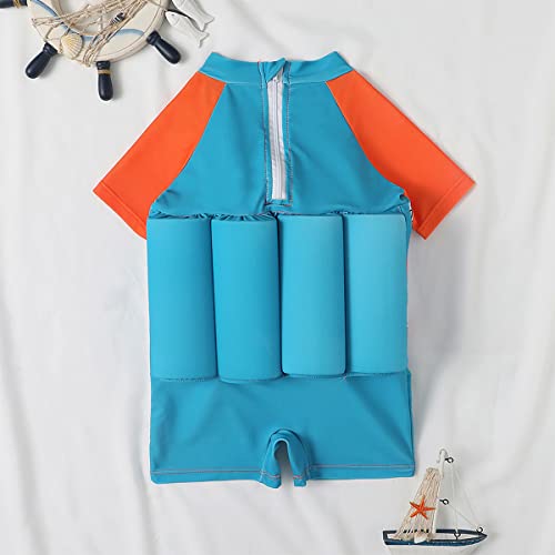 IDOPIP Kids Baby Boy Girl Float Suit with Adjustable Buoyancy Floatation Swimsuit Floating Swimwear Bathing Suit Toddler Float Swim Vest with 8 Removable Buoyancy Stick Blue + Orange Dinosaur 18-24 Months - Image 3