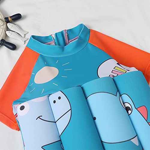 IDOPIP Kids Baby Boy Girl Float Suit with Adjustable Buoyancy Floatation Swimsuit Floating Swimwear Bathing Suit Toddler Float Swim Vest with 8 Removable Buoyancy Stick Blue + Orange Dinosaur 18-24 Months - Image 4