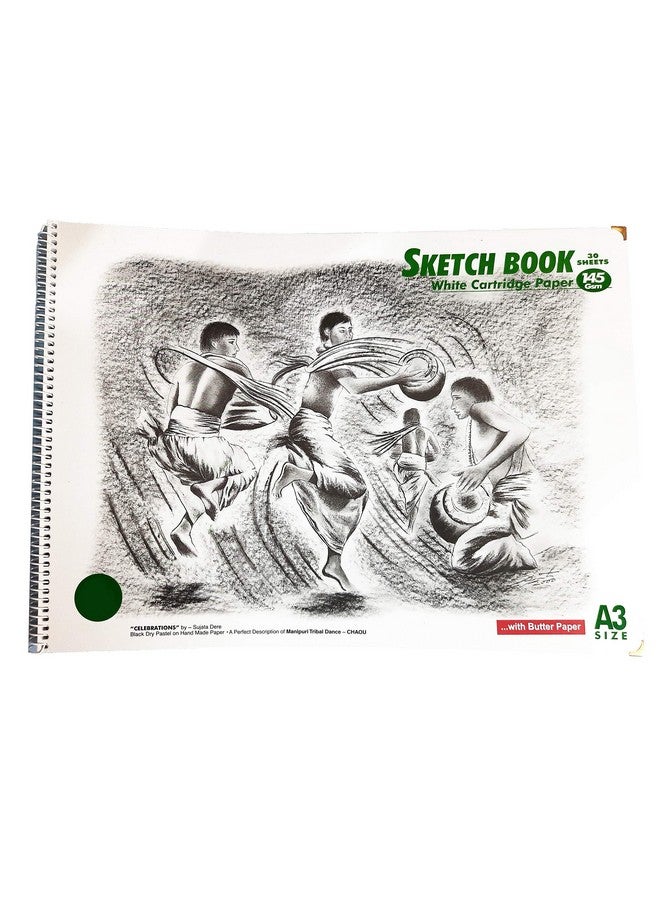 LRS Sketch Book A3 Size with Butter Paper - 30 Sheets(60 Pages) - Natural Cartridge Paper - Off White Shade - 140 GSM - Little Grainy Surface - Perfect for Sketching - Spiral Bound - Image 1