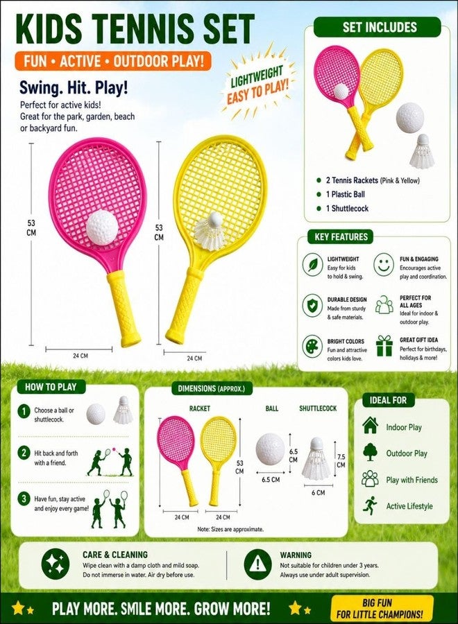 ZOKCY® (Set of 1) Plastic Badminton (Racket) Toy for Kids with 1 Plastic Shuttlecocks & 1 Plastic Ball/Racket Badminton Set Toy for Kids Multicolor/Playing Outdoor Toy for Kids - Image 2