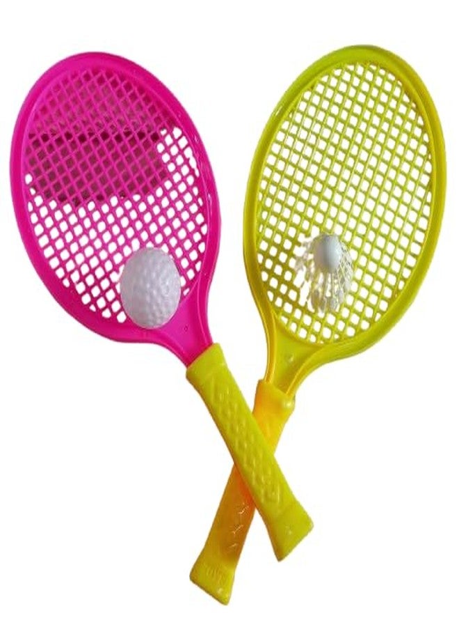 ZOKCY® (Set of 1) Plastic Badminton (Racket) Toy for Kids with 1 Plastic Shuttlecocks & 1 Plastic Ball/Racket Badminton Set Toy for Kids Multicolor/Playing Outdoor Toy for Kids - Image 1