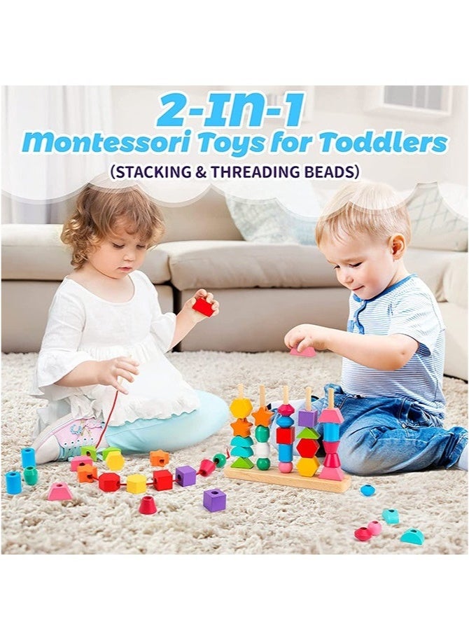 Bukela Wooden Beads Sequencing Toys, Lacing Beads and Matching Shapes Colors Stacking Toys for 2 3 4 5 Years Old Toddler - Image 3