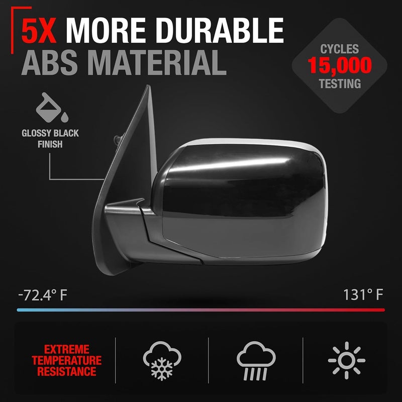 T1A Driver Side Mirror Replacement for 2009-2015 Honda Pilot - Powered, Heated, Manual Fold - Smooth Black - Image 3