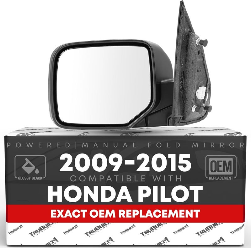 T1A Driver Side Mirror Replacement for 2009-2015 Honda Pilot - Powered, Heated, Manual Fold - Smooth Black - Image 1