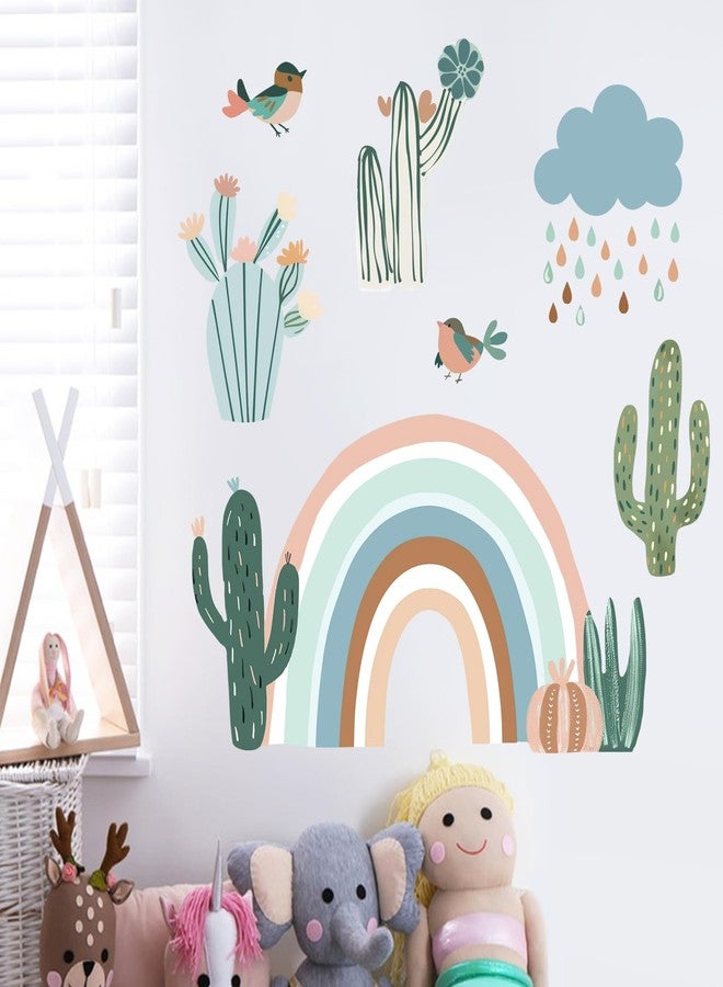 Mfault Boho Rainbow Cactus Wall Decals Stickers, Bohemian Cacti Cloud Rain Bird Nursery Decor Bedroom Art, Botanical Kids Toddler Room Playroom Home Decorations - Image 3