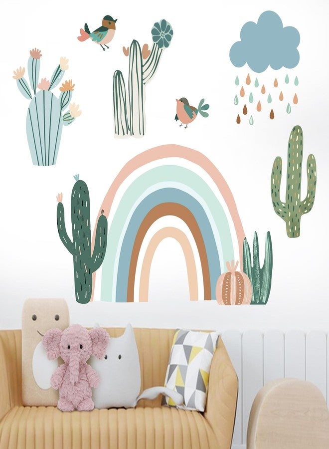 Mfault Boho Rainbow Cactus Wall Decals Stickers, Bohemian Cacti Cloud Rain Bird Nursery Decor Bedroom Art, Botanical Kids Toddler Room Playroom Home Decorations - Image 4