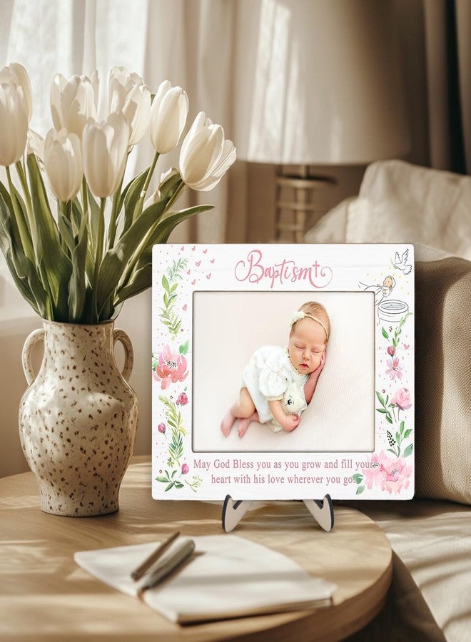 KLYTINK Baptism Gifts for Girl, Baptism Gifts for Boys, Baby Baptism Gift, Baptism Picture Frame, Baptism Gift for Godchild From Godparents-May God Bless You Wherever You Go, 4x6Inch Photo (Pink) - Image 2