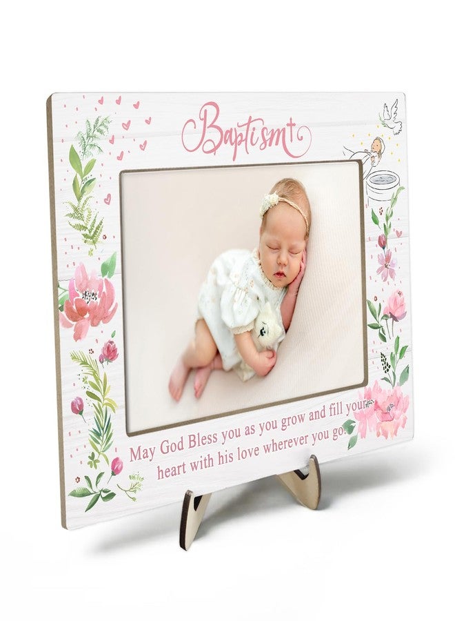 KLYTINK Baptism Gifts for Girl, Baptism Gifts for Boys, Baby Baptism Gift, Baptism Picture Frame, Baptism Gift for Godchild From Godparents-May God Bless You Wherever You Go, 4x6Inch Photo (Pink) - Image 1
