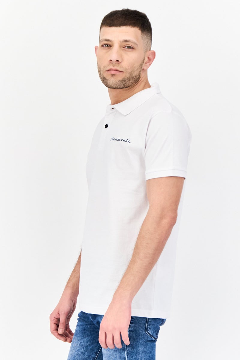 Maserati قميص بولو قصير الأكمام للرجال بتصميم جرافيكي، أبيض - Image 2