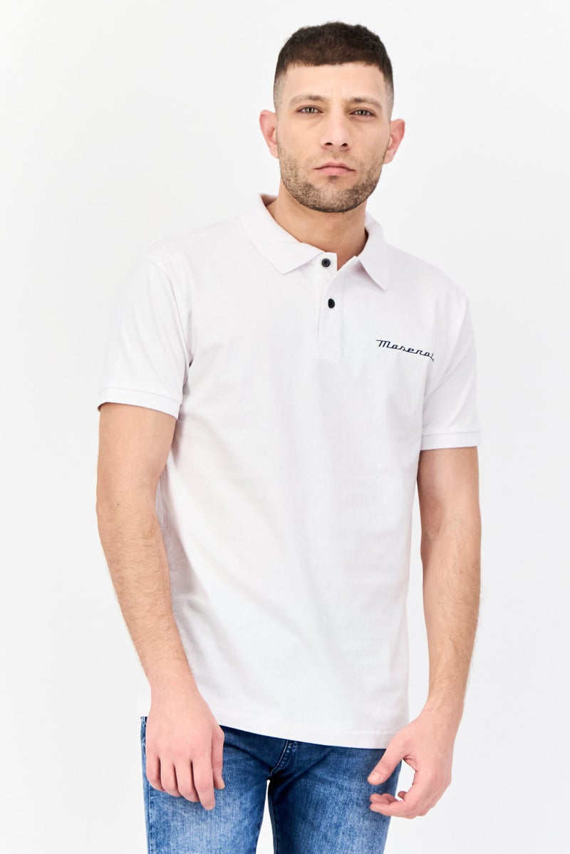 Maserati قميص بولو قصير الأكمام للرجال بتصميم جرافيكي، أبيض - Image 1