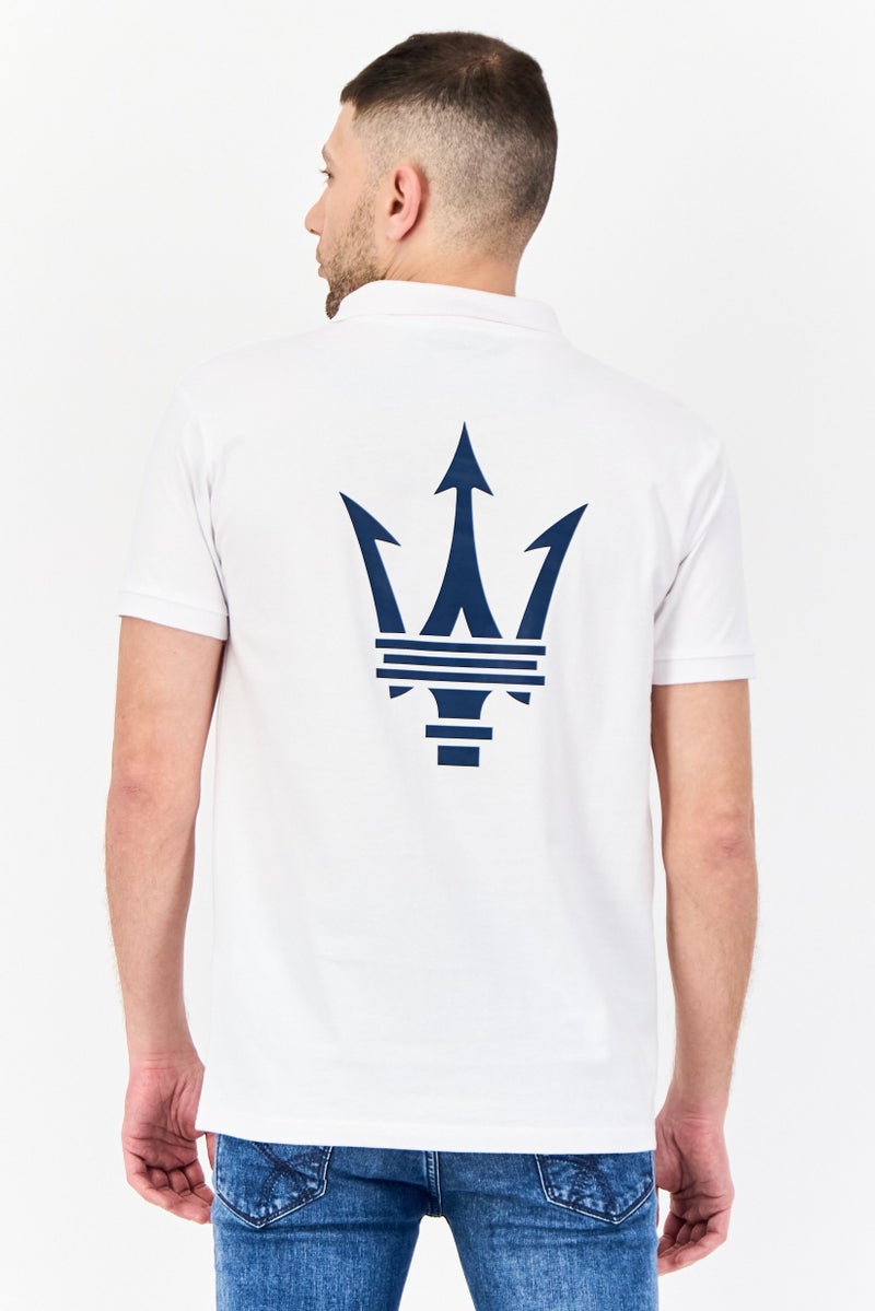 Maserati قميص بولو قصير الأكمام للرجال بتصميم جرافيكي، أبيض - Image 3