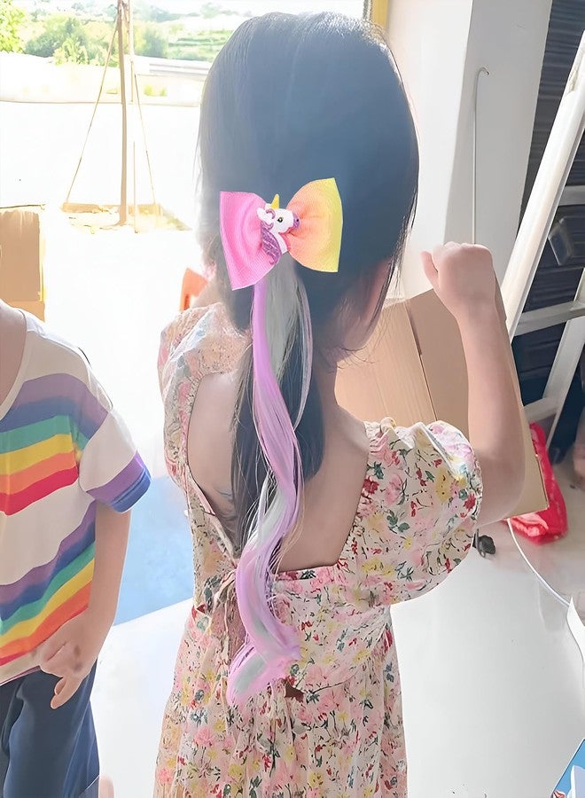 SYGA Pack of 3 Children's Cute Cartoon Pony Unicorn Bow Hair Extensions For Girls three colors Hairpin Wig Headdress Colorful Wig (Multi-02) - Image 5