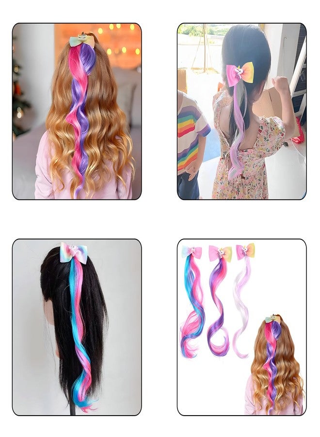 SYGA Pack of 3 Children's Cute Cartoon Pony Unicorn Bow Hair Extensions For Girls three colors Hairpin Wig Headdress Colorful Wig (Multi-02) - Image 1
