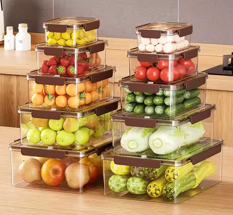 بريميفي 10 عبوة حاويات تخزين ثلاجة بلاستيكية كبيرة محكمة الإغلاق مع أغطية منظم مخزن مطبخ مقاوم للتسرب عالي الجودة