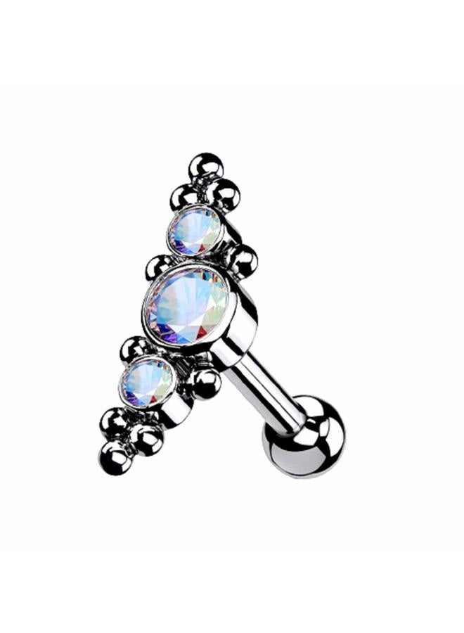 Pierced Owl 16GA G23 Implant Grade Titanium Threadless Push-in Triple CZ Crystal and Ball Clusters Cartilage Helix Ear Lobe Barbell Stud - Image 1