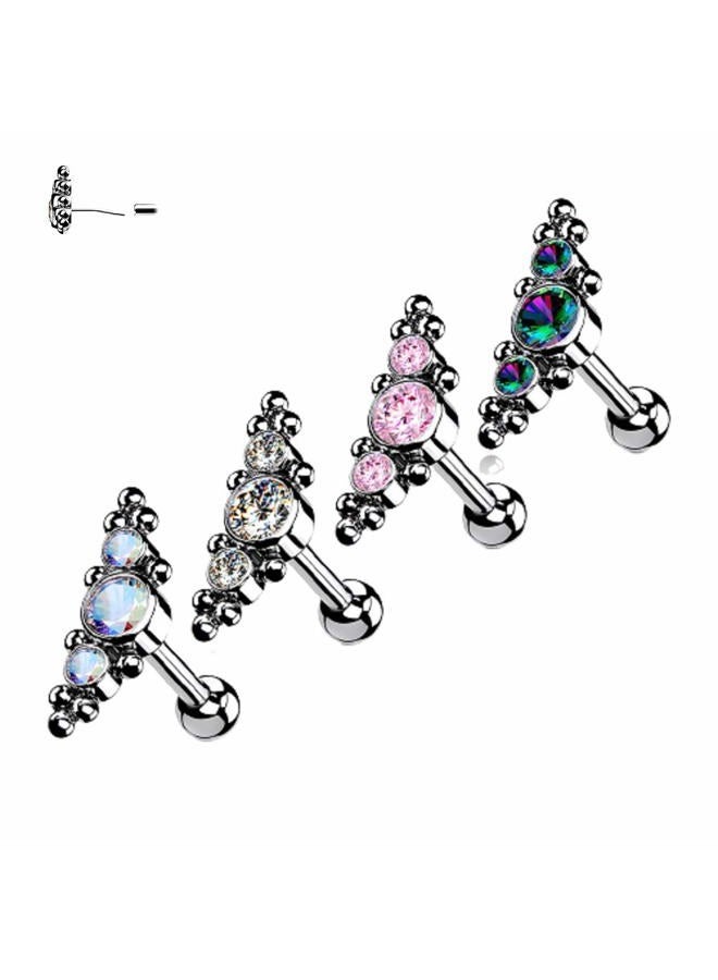 Pierced Owl 16GA G23 Implant Grade Titanium Threadless Push-in Triple CZ Crystal and Ball Clusters Cartilage Helix Ear Lobe Barbell Stud - Image 2