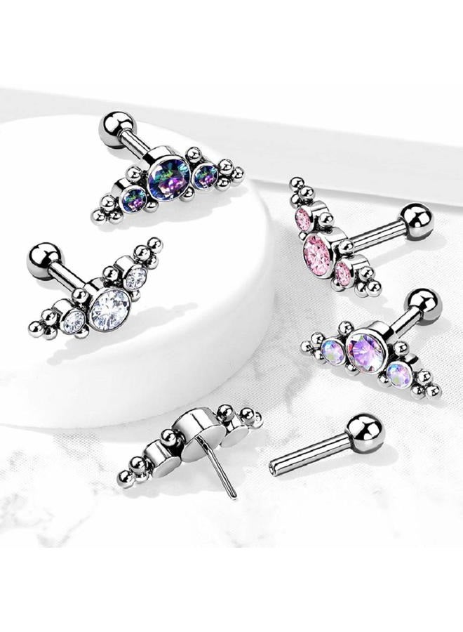 Pierced Owl 16GA G23 Implant Grade Titanium Threadless Push-in Triple CZ Crystal and Ball Clusters Cartilage Helix Ear Lobe Barbell Stud - Image 3