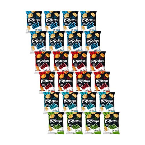 Popchips Potato Chips Variety Pack Single Serve 08 Ounce Bags Pack of 24 4 Flavors 8 Sea Salt 8 BBQ 4 Sour Cream  Onion 4 Salt  Vinegar - Image 1