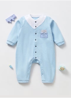 Baby Jumpsuit Cotton One Piece Romper Solid Color with Button Long Sleeve Breathable Jumpsuit Outfit for Newborn Child with Lapel Neck