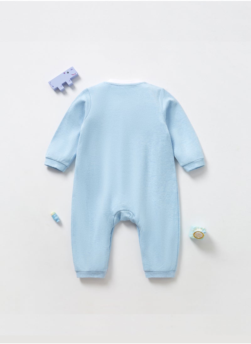 MaBaby - Baby Jumpsuit Cotton One Piece Romper Solid Color with Button Long Sleeve Breathable Jumpsuit Outfit for Newborn Child with Lapel Neck - Image 1