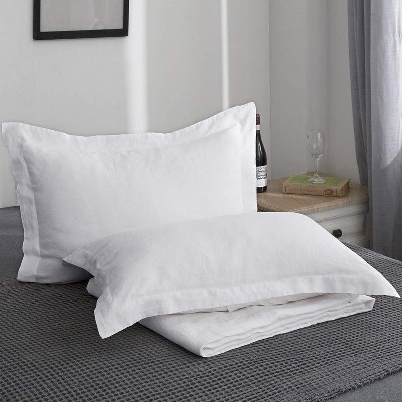 King Binens 100 ٪ French Linen Pillow Sams Style Basic - Pack of 2 - مغسول اللون الطبيعي بالضوء الطبيعية التنفس - White 20 '× 26' '