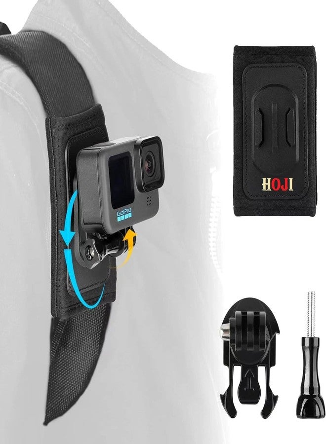 HOJI Compatible Backpack Shoulder Strap Mount for Action Cameras, Adjustable Shoulder Pad & Strap Holder Attached, 1/4-20 Tripod Socket Compatible - Image 1