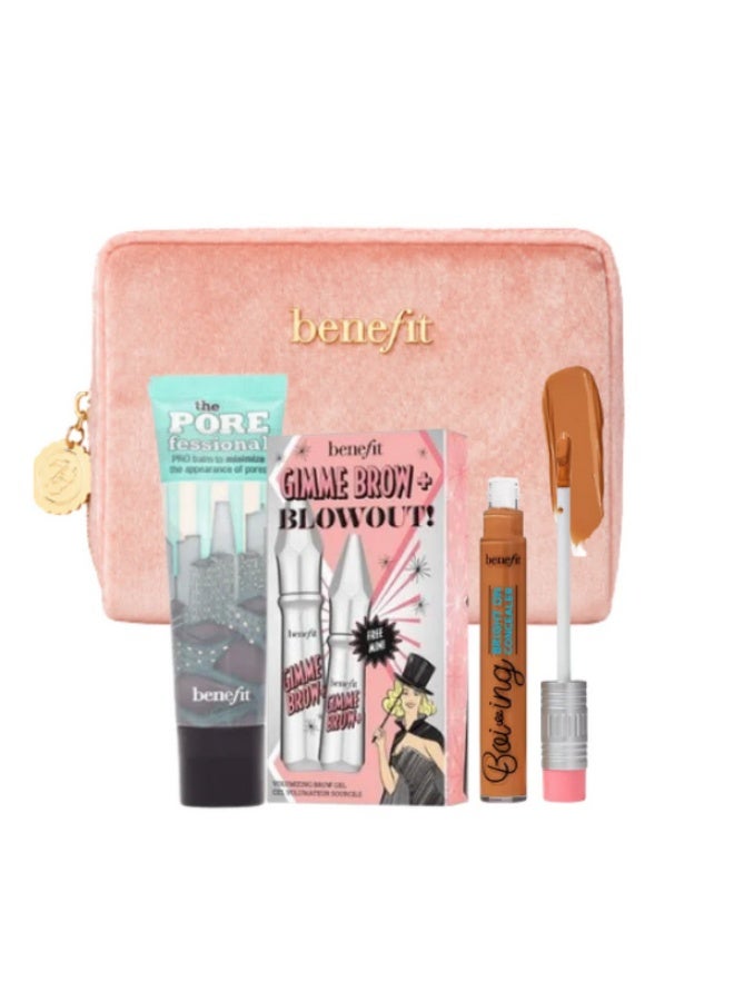 Benefit Travel Beauty Set - Tan Shade - 3-Piece Makeup Kit with Cosmetic Bag | The POREfessional, Boi-ing Bright On Concealer & Gimme Brow+ - Image 1