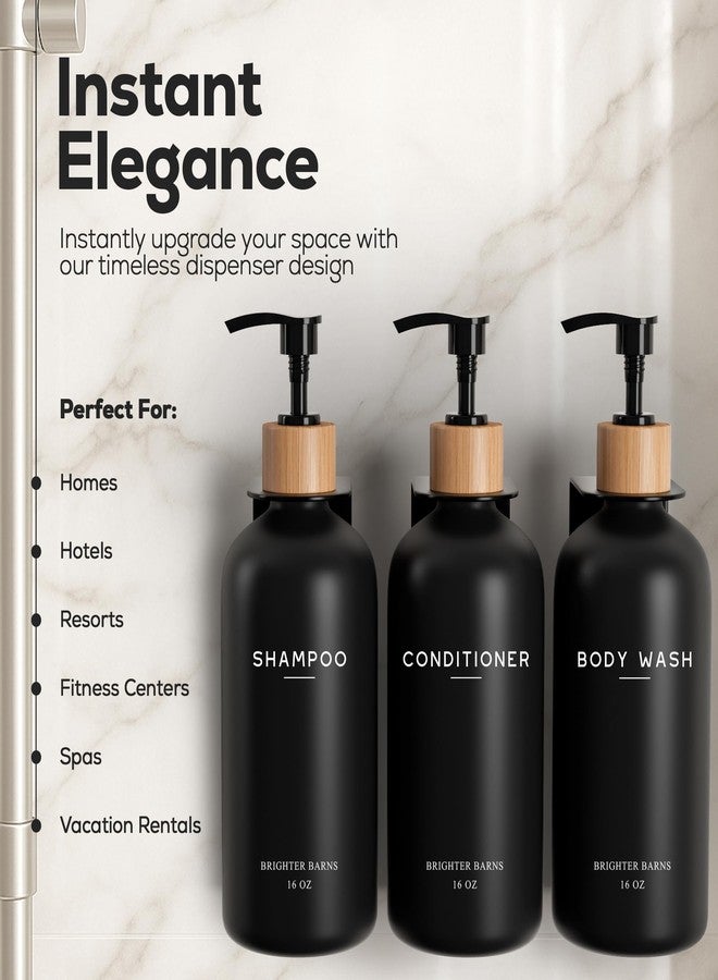 Brighter Barns Black Shampoo and Conditioner Dispenser Set Wall Mounted by Brighter Barns - Shampoo Dispenser for Shower Wall 3 Chamber No Drill - Shower Bottles Refillable with Labels for Bathroom, Airbnb (Black) - Image 2