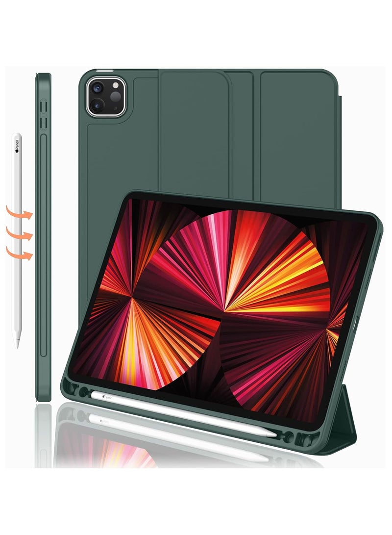 DUSALA iPad Pro 11 Inch Case 2022(4th Gen)/ 2021(3rd Gen) with Pencil Holder [Support iPad 2nd Pencil Charging/Pair],Trifold Stand Smart Case with Soft TPU Back,Auto Wake/Sleep(Pine Green) - Image 1