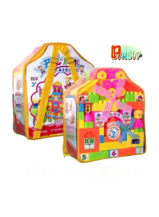 حديقة الألعاب مجموعة مكعبات البناء التعليمية للأطفال ذات الألوان الزاهية مع تصميم طاحونة هوائية، مناسبة للتفاعل بين الوالدين والطفل، موديل FX9926، معبأة في حقيبة حمل مريحة - Image 1