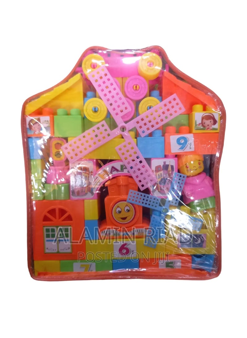 حديقة الألعاب مجموعة مكعبات البناء التعليمية للأطفال ذات الألوان الزاهية مع تصميم طاحونة هوائية، مناسبة للتفاعل بين الوالدين والطفل، موديل FX9926، معبأة في حقيبة حمل مريحة - Image 2