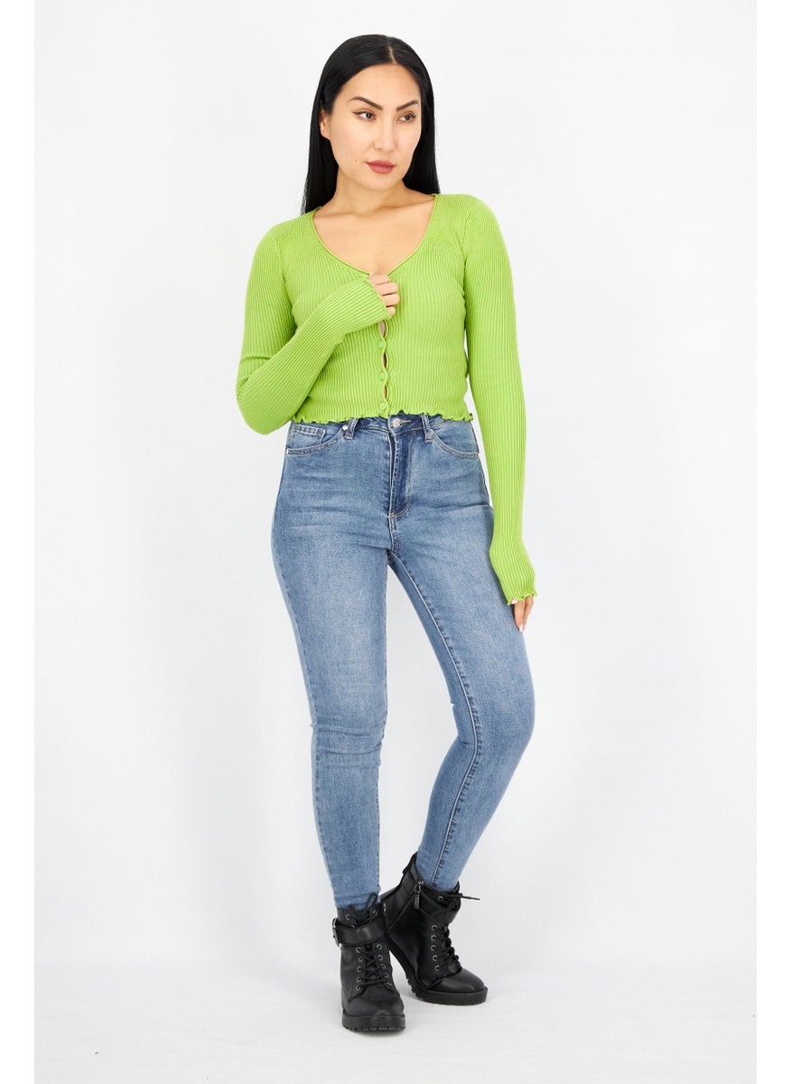 Women V-Neck Long Sleeve Ribbed Top, Light Green - pzsku/Z3A0A3085793C08084224Z/45/_/1737987382/68f2daf4-0dfa-4ccf-92f6-8041350f0978