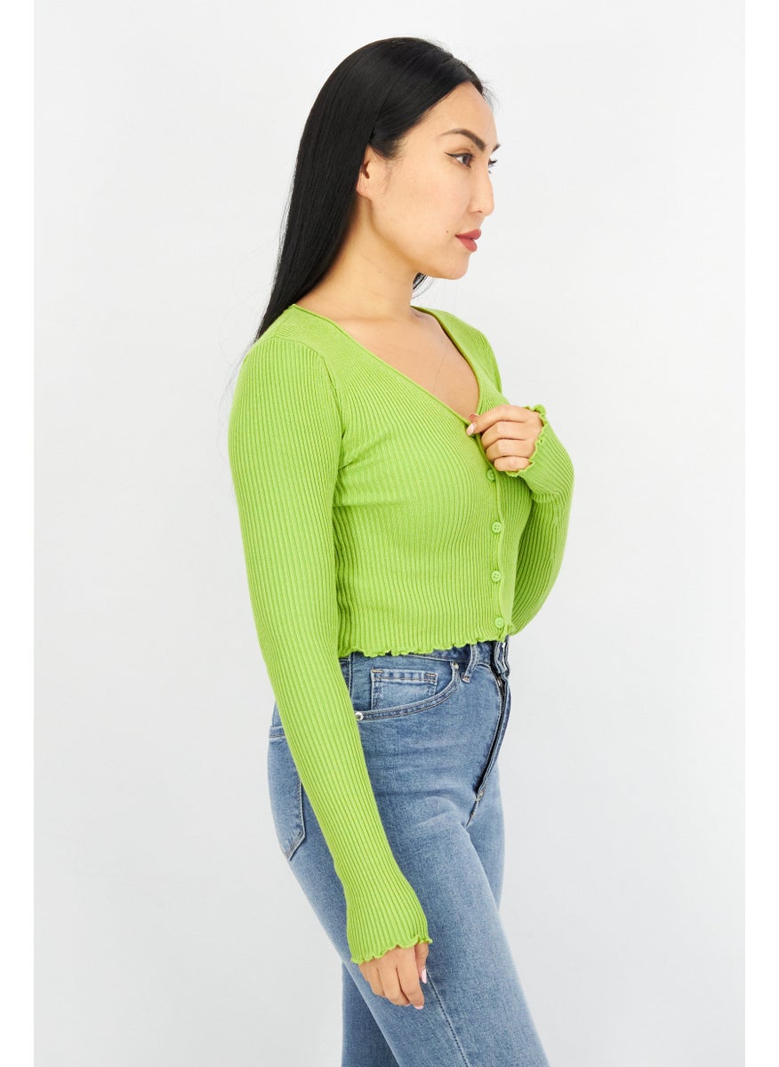 Women V-Neck Long Sleeve Ribbed Top, Light Green - pzsku/Z3A0A3085793C08084224Z/45/_/1737987384/3fe309d9-dbdf-4379-9722-fe633df12406