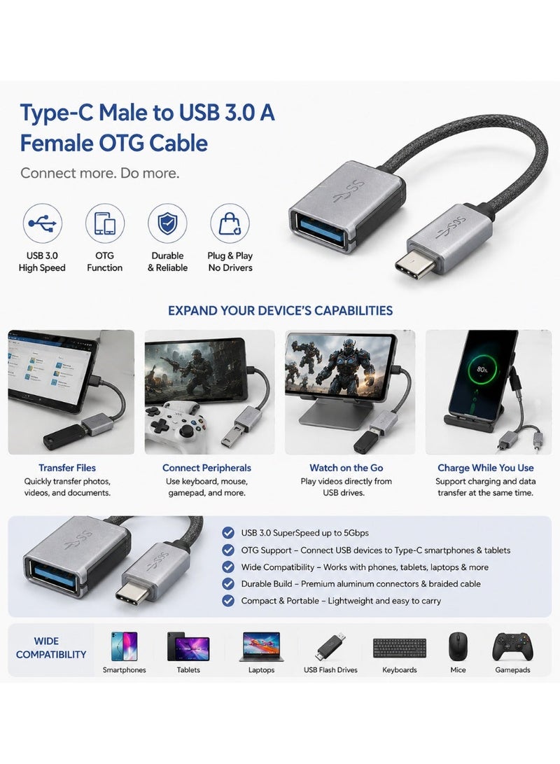​كابل كونف كابل OTG من نوع USB Type-C ذكر إلى USB 3.0 أنثى – محول نقل بيانات عالي السرعة - Image 3