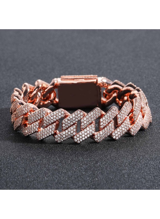 European And American Bracelet Hip Hop 20mm Diamond Three-color Rose Gold Miami Bar Cuban Chain Hip Hop Men's Bracelet