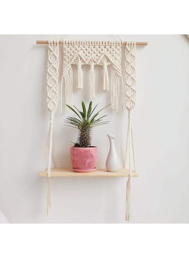 انتيكيانو رف معلق على الحائط بخيوط مكرمية.. ديكور حائط بوهيمي لغرفة النوم - فن جداري من حبل مكرمية منسوج كديكور لرف - Image 3