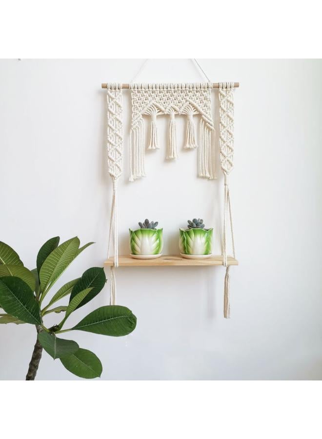 انتيكيانو رف معلق على الحائط بخيوط مكرمية.. ديكور حائط بوهيمي لغرفة النوم - فن جداري من حبل مكرمية منسوج كديكور لرف - Image 2