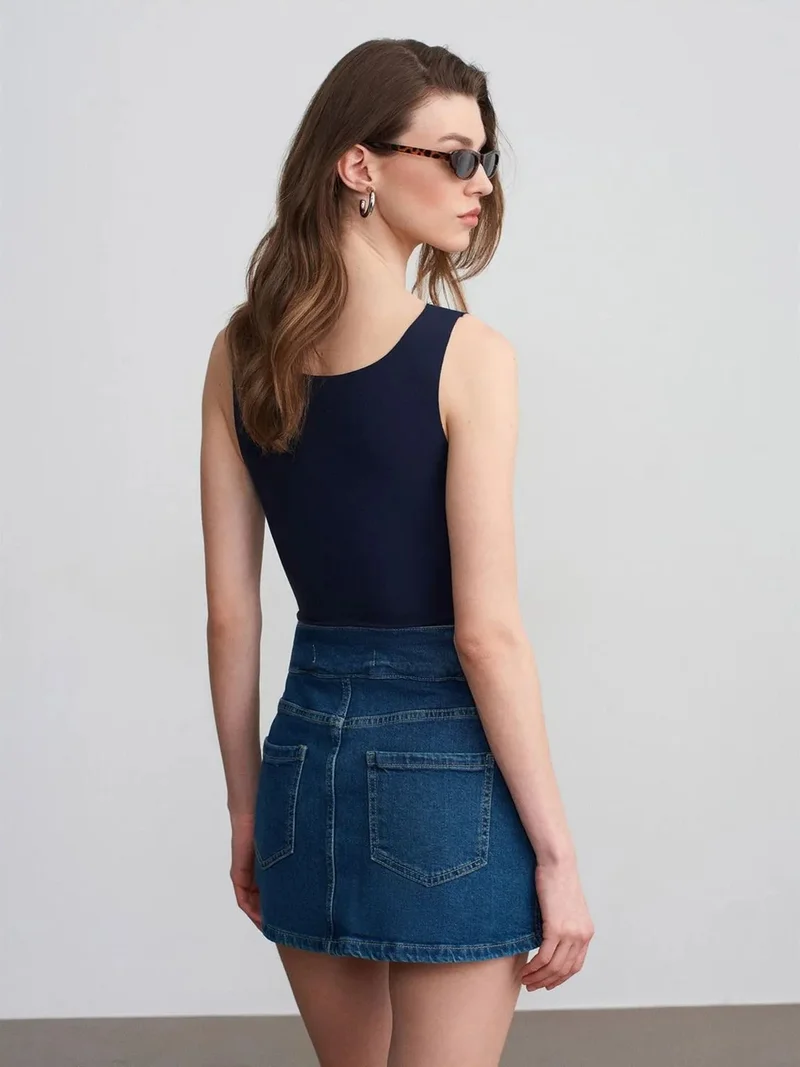 ديلفين DILVIN High-Waist Straight Mini Denim Skirt